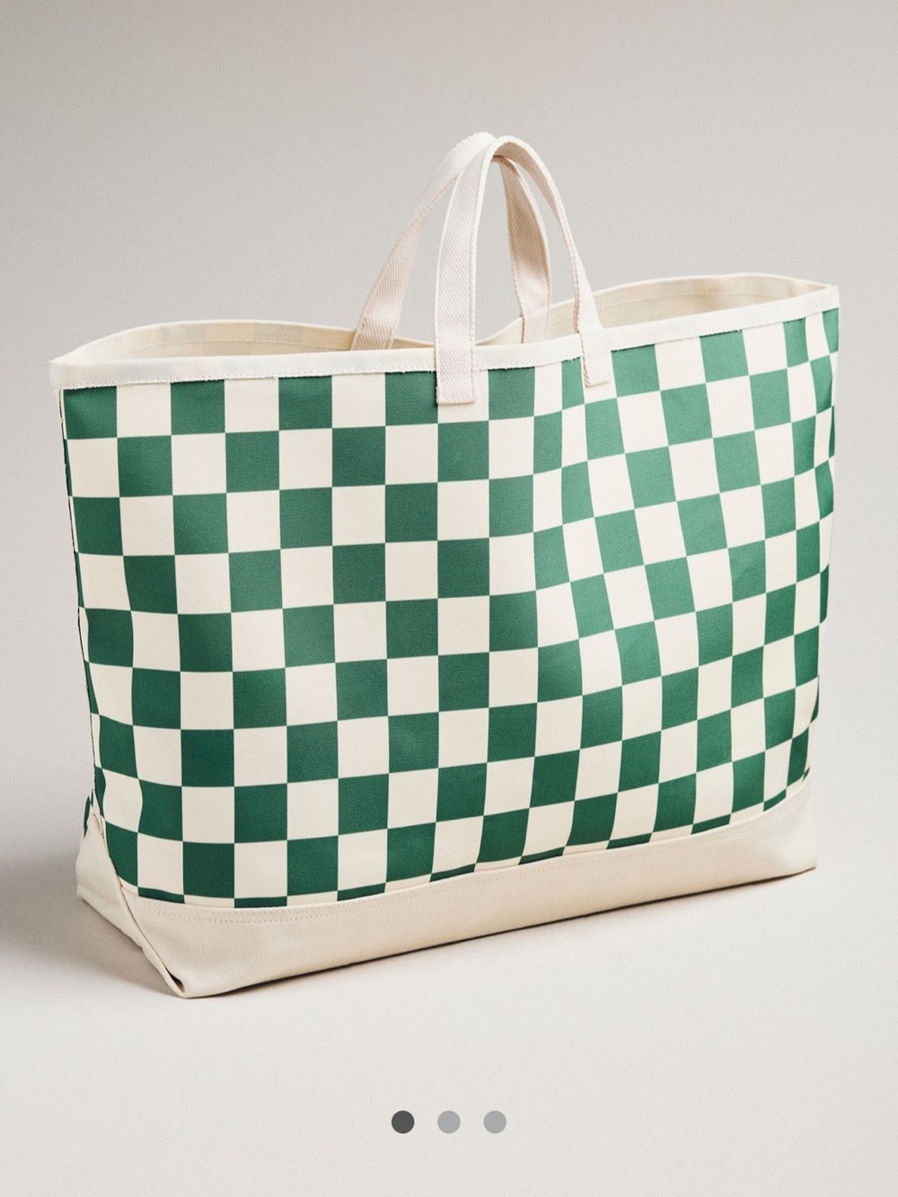 Daily Practice Anthropologie Checkered Canvas Tote Bag in Green and Cream